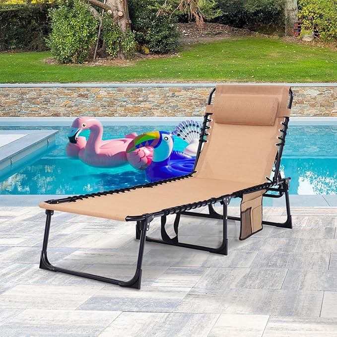 Patio Lounge Chair 2 PCS Folding Chaise Bed