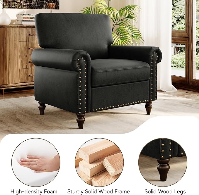 Nailhead Trim Accent Chairs Set of 2, Faux Leahter Mid Century Modern Living
