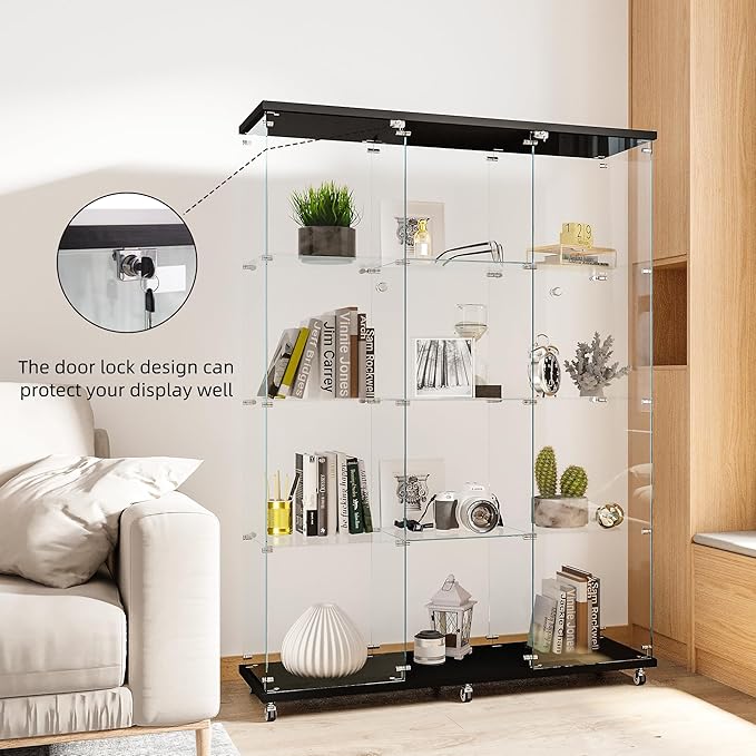 FLYMUHJIA Curio Cabinets with Glass Doors Modern Glass Shelves Tempered Glass