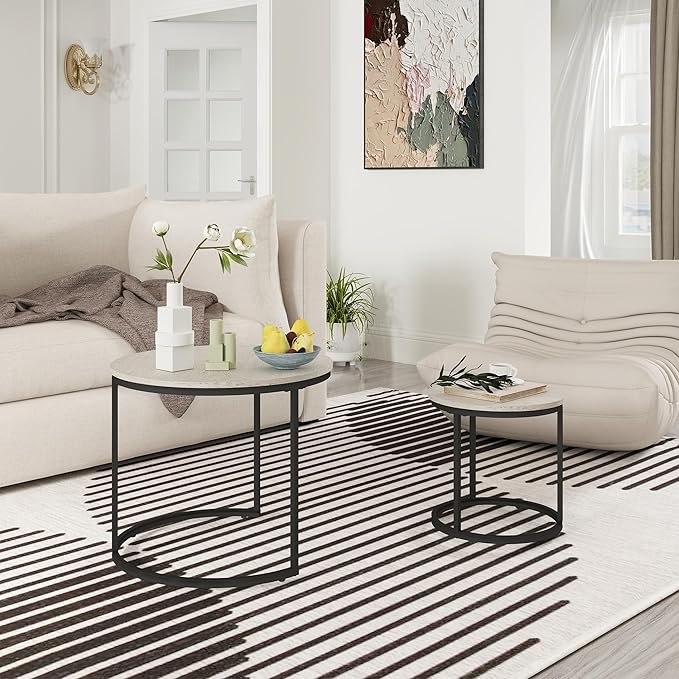 Otterease Nesting Tables Set of 2, Round Coffee Table, Small Nesting Coffee