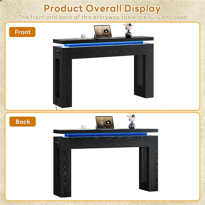 LIKIMIO Console Table with Drawers, Modern Entryway Table with LED Lights and