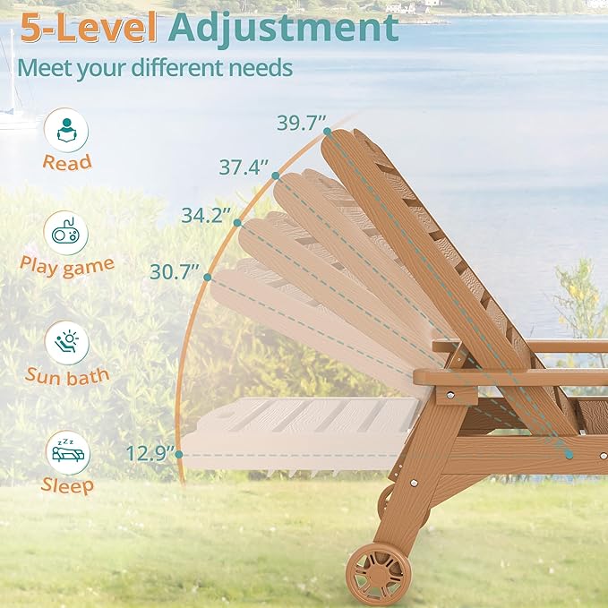 LUE BONA Lounge Chair Outdoor, HDPS Chaise Lounge Outdoor