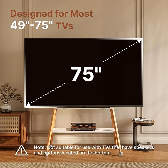 Rolling Easel TV Stand for 49–75 Inch TVs, Mobile TV Cart