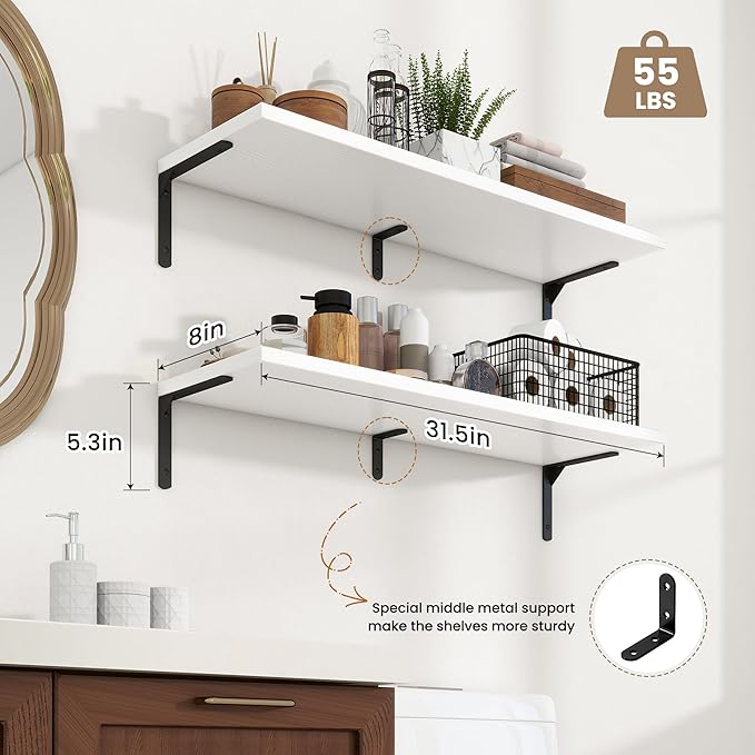 Fun Memories Deep Floating Shelves, 32W x 8D Floating Shelves Set of 2