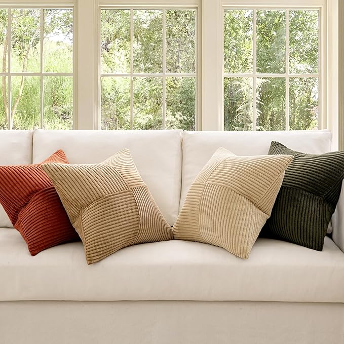 MIULEE Rust-Olive Green Decorative Throw Pillow Covers 16x16 Inch Set of 4 Boho