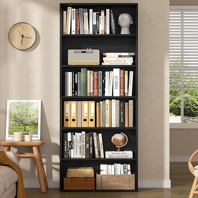 Shintenchi Bookshelf, 6-Tier Open Bookcase and Bookshelves, 6 Shelf Display