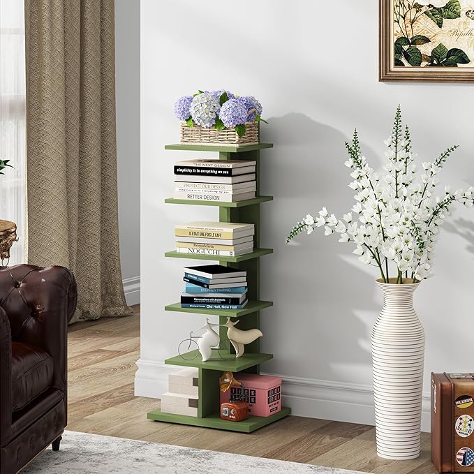 TUTOTAK Bookshelf, 6-Tier Bookcase, Narrow Spine Book Shelf