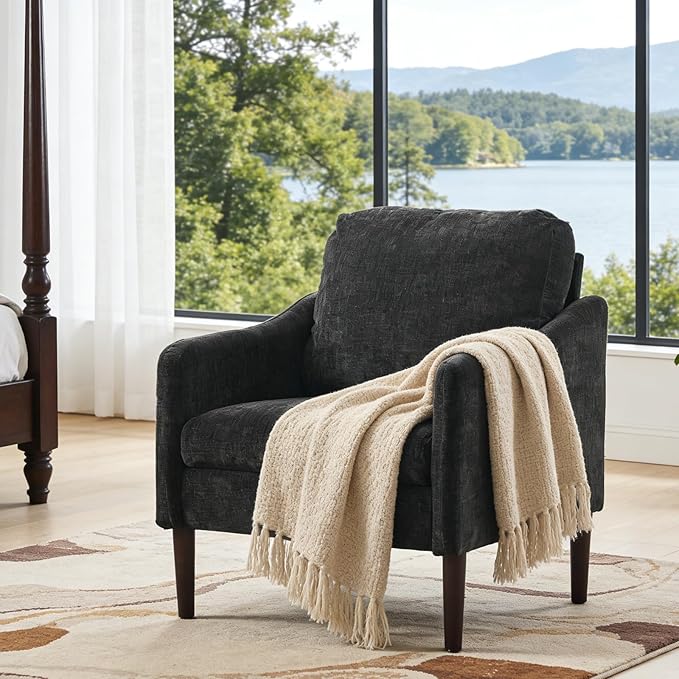 Mid Century Modern Accent Chair, Chenille Fabric Armchair