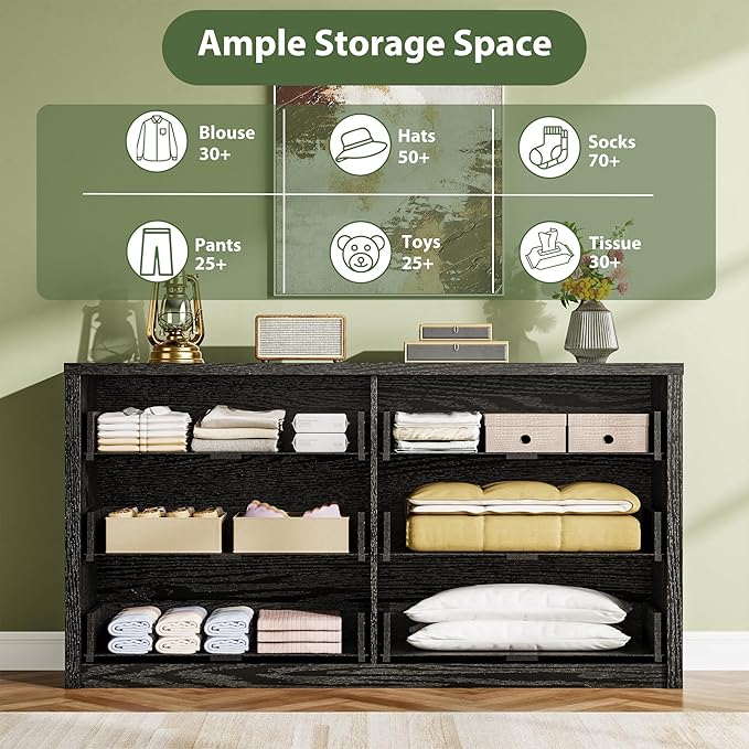 GarveeHome 6 Drawer Dresser for Bedroom, Wide Wood Chest of Drawers Handle Free