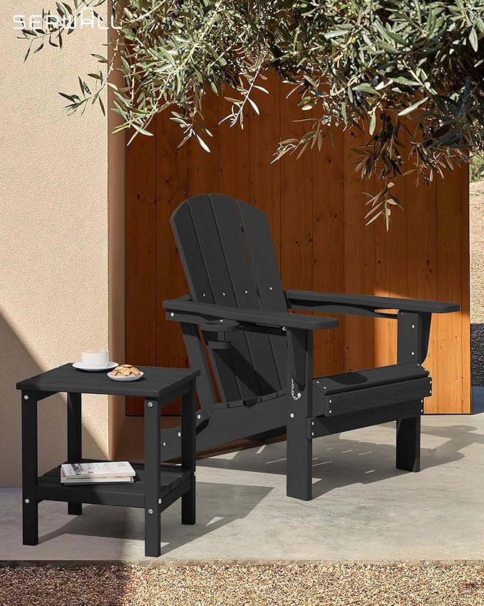 SERWALL 2-Tier HDPE Outdoor Side Table, Weatherproof Rectangular Adirondack
