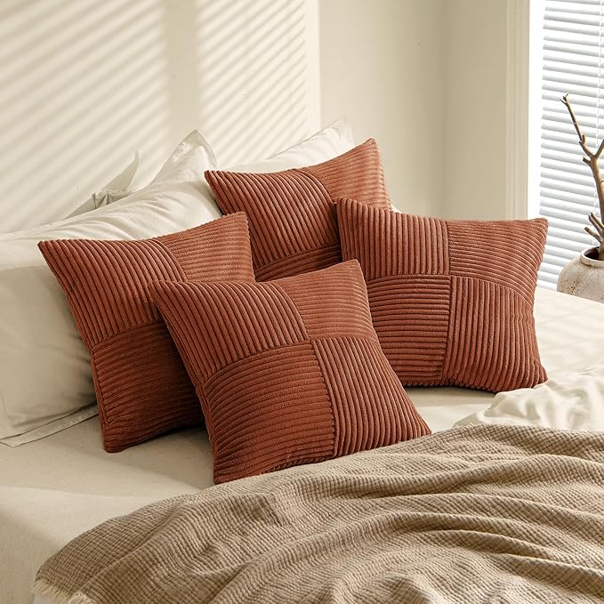 MIULEE Boho Farmhouse Rust Decorative Throw Pillow Covers 20x20 Inch 4 Packs