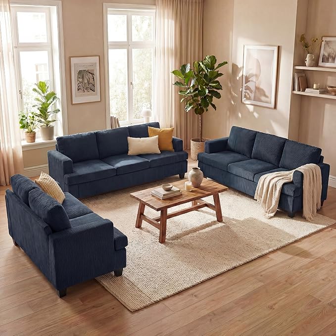 YOUDENOVA Sofa, 3 Piece Set Comfy Sofa, Loveseat & 2 3-Seater Couch