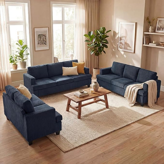 YOUDENOVA Sofa, 3 Piece Set Comfy Sofa, Loveseat & 2 3-Seater Couch