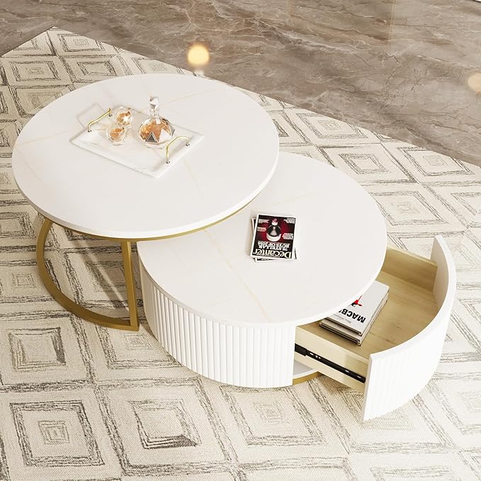 Modern Round Nesting Coffee Table Fluted