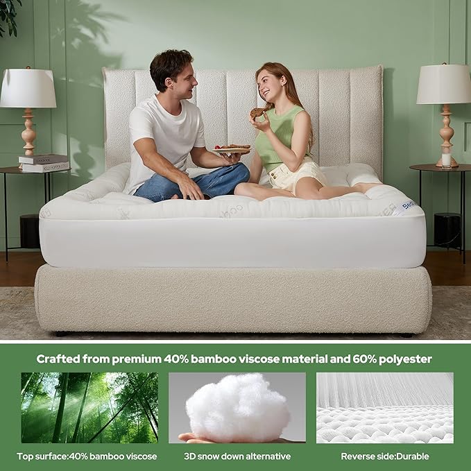 BEDLORE California King Mattress Topper Viscose Derived from Bamboo, Thick