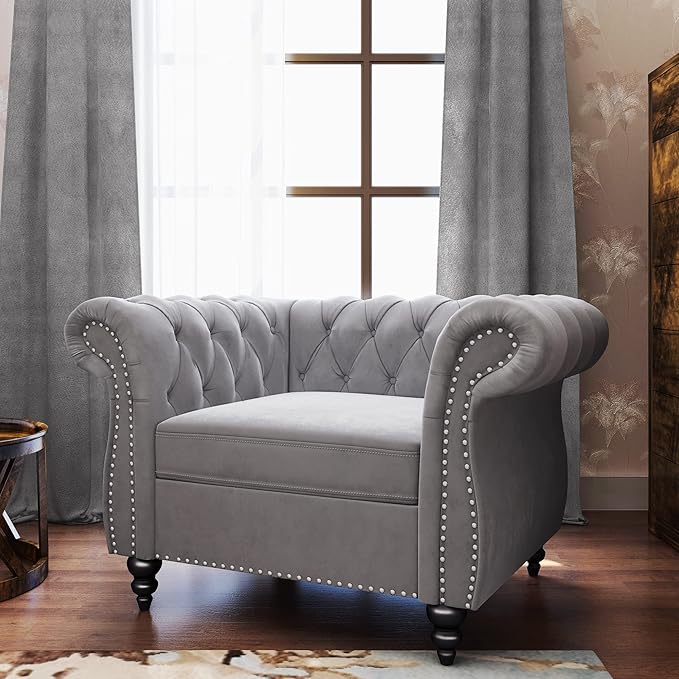 2 Piece Living Room Set, Velvet Chesterfield Sofa Couch Chair