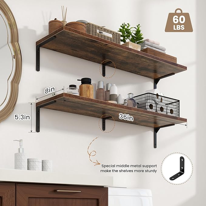 Fun Memories Deep Floating Shelves, 36W x 8D Floating Shelves Set of 2