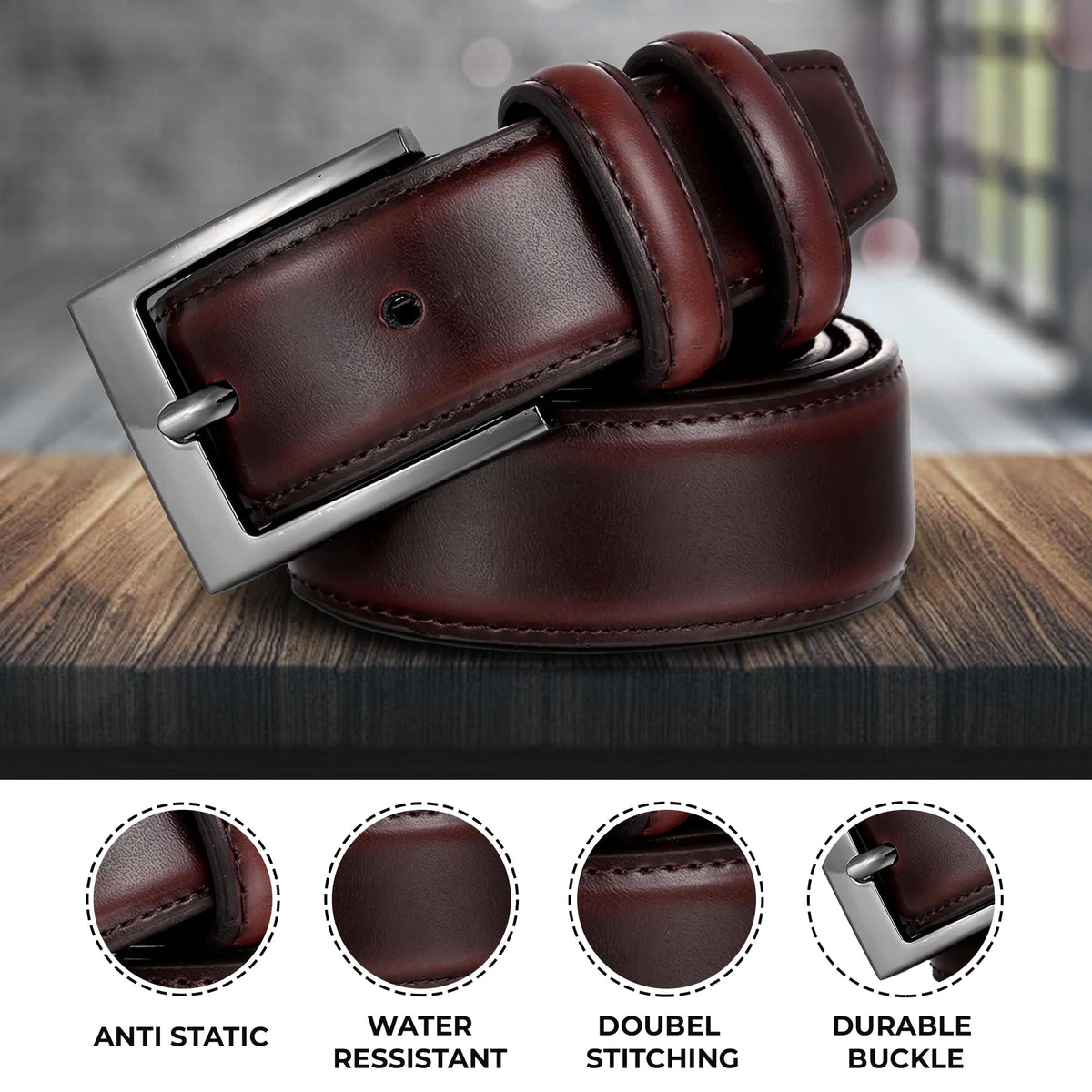 Marino’s Men Genuine Leather Dress Belt with Single Prong Buckle - Mahogany - 40