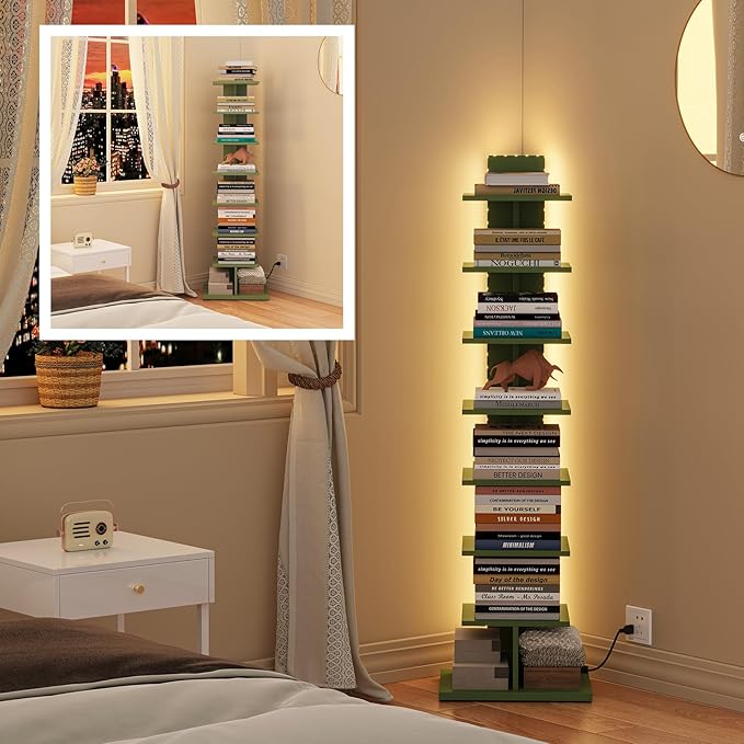 TUTOTAK Narrow Bookshelf, 8-Tier Bookcase