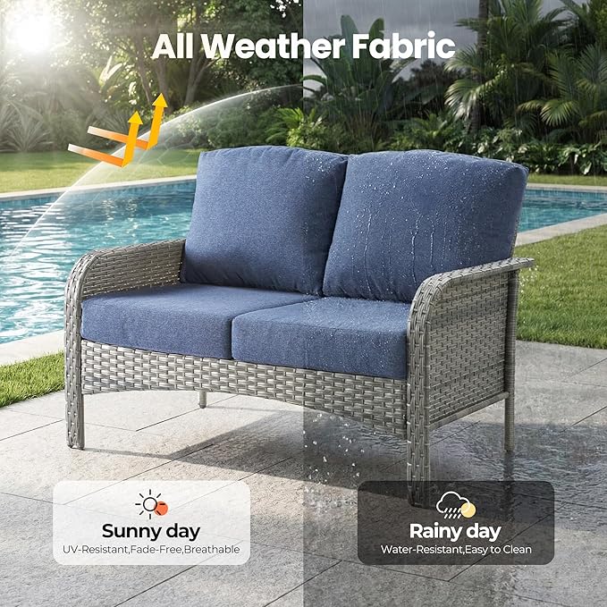 Weaxty Wicker Patio Furniture Set High Back Loveseat Sofa Couch Armchair Coffee