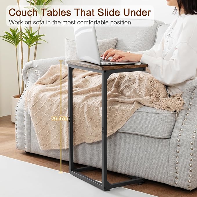 AMHANCIBLE C Shaped End Tables, Couch Side Tables that Slide Under, TV Trays