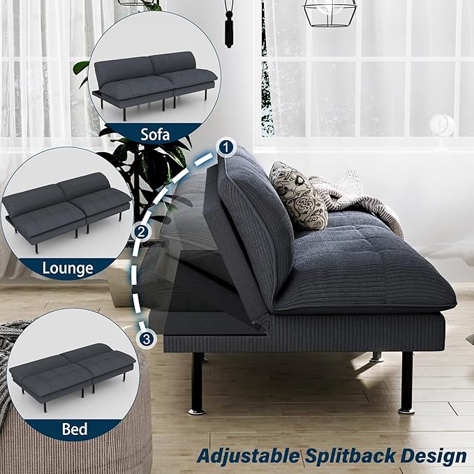 Ribilake 3 Sets 70" Futon Sofa Bed, 4 in 1 Multi-Function Couch Sleeper