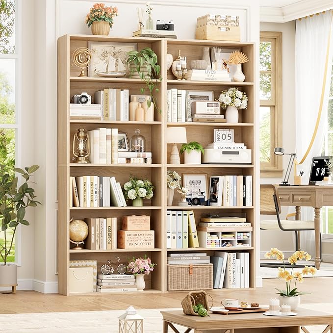 FOTOSOK 6-Tier Open Bookcase and Bookshelf Set of 2, Freestanding Display