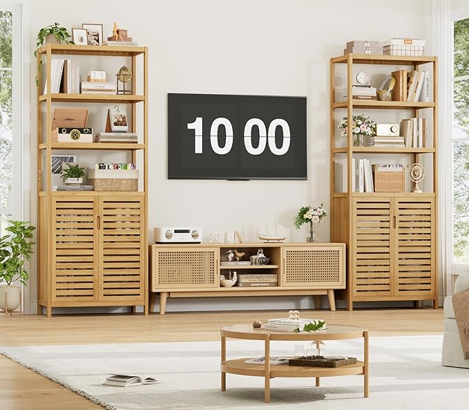 HIFIT 2 Set Tall Shelf Unit Bamboo Storage Cabinet