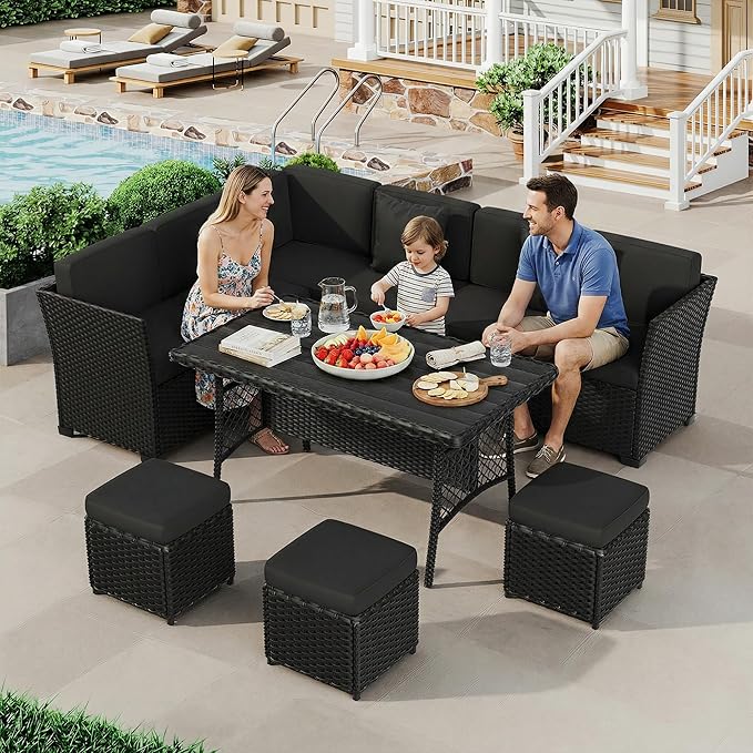 LOUVIXA 7 Pieces Patio Furniture Set, Outdoor Patio Furniture, Wicker