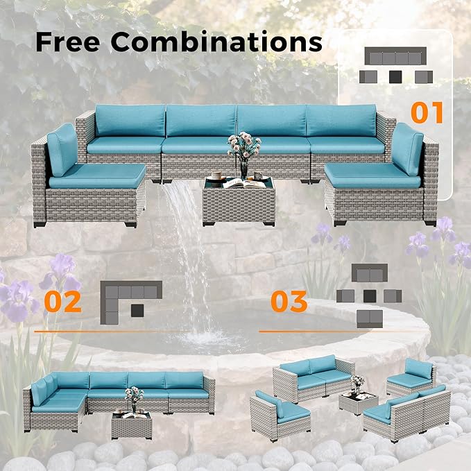 6-Seat Modular Patio Furniture Set – Outdoor Wicker Sectional Sofa