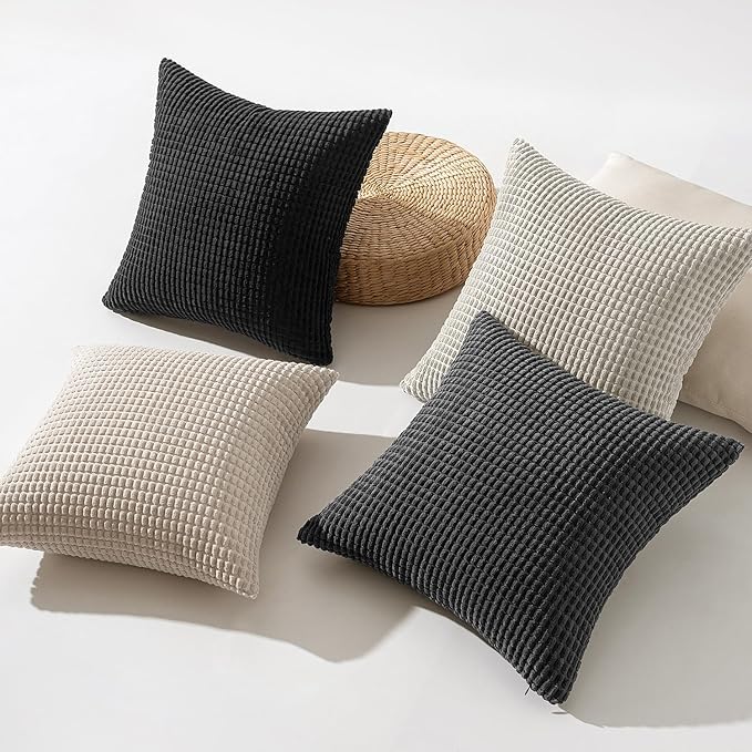 MIULEE Neutral Cream/Grey Decorative Pillow Covers 18x18 Inch Set of 4 Boho