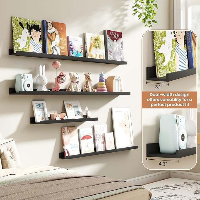 Fun Memories Picture Ledge Shelves Set of 4, 48 Inch Rustic Wall Mounted