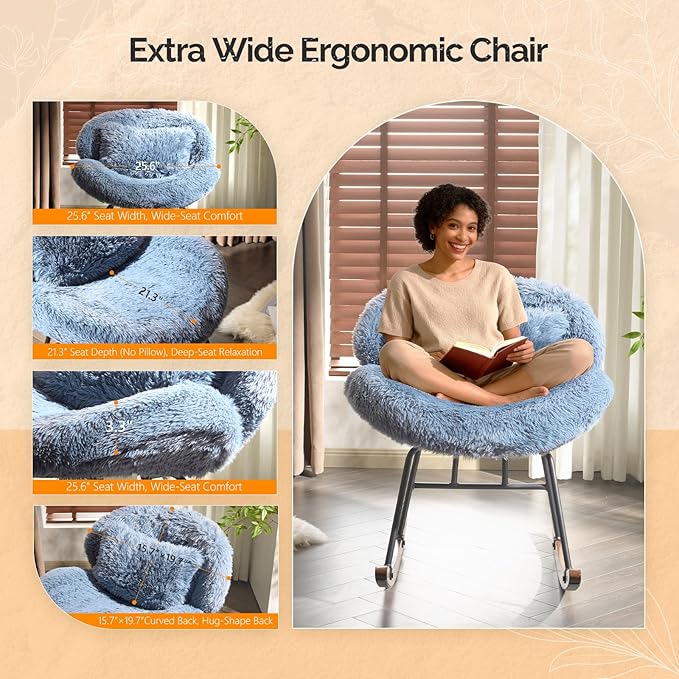 VINGLI 25.6" Extra Wide Criss Cross Nursery Rocking Chair, Cute Curved 115°