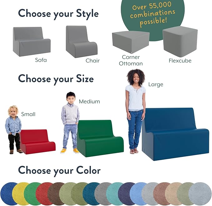 Children's Factory Medium Contour Sofa, Mix-and-Match Kids Chairs, Corner