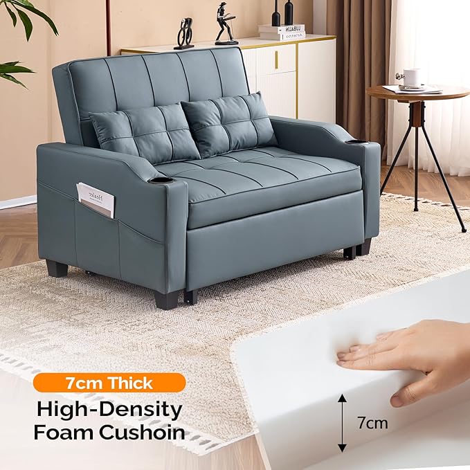 VINGLI Convertible Loveseat Sleeper Sofa, Cup Holders, Armrest
