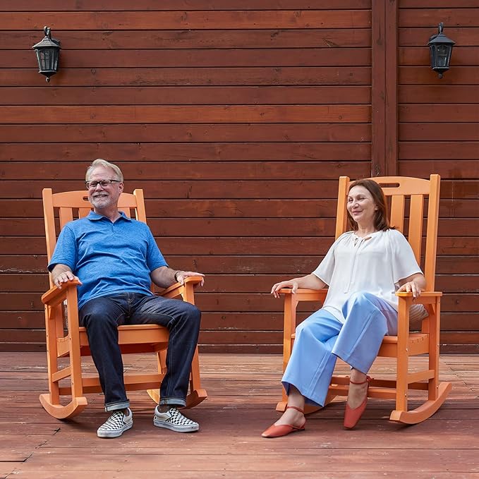 Psilvam Oversized Outdoor Rocking Chair Set of 2, HDPE Porch Rocker