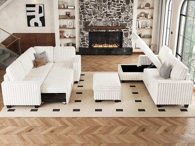 Belffin Corduroy Fabric Ottoman