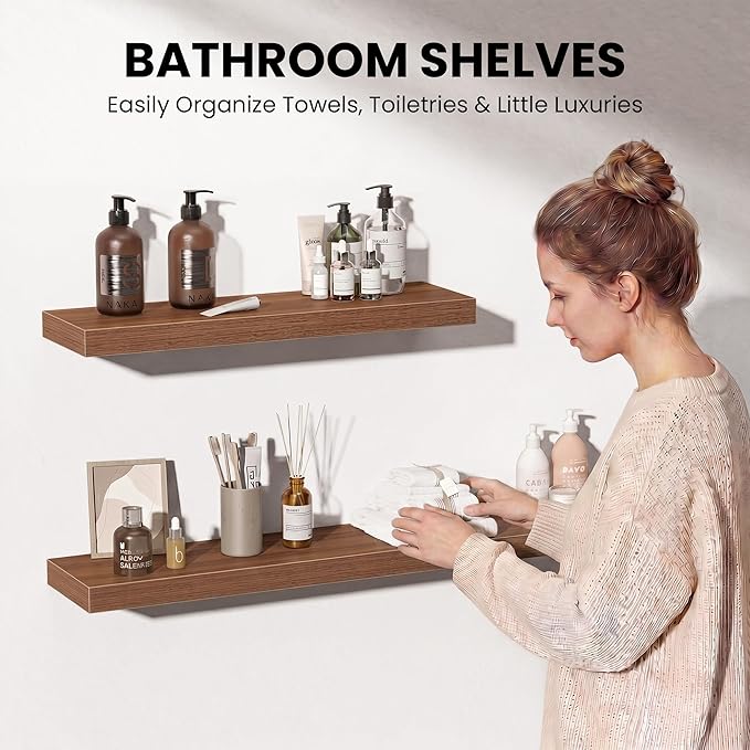 Fun Memories 16 Inch Floating Shelves Wall-Mounted, Engineered Wood Wall Shelves