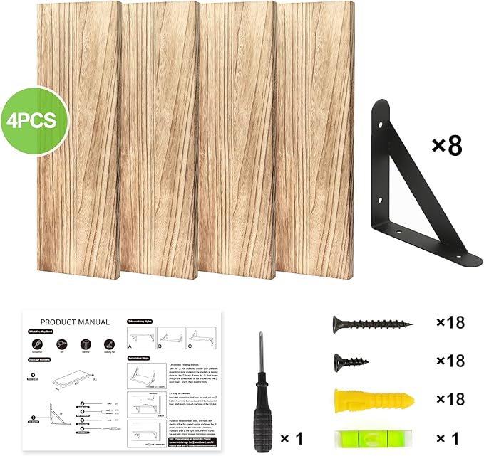 Fixwal Floating Shelves for Wall, Wood Wall Mounted Shelves for Bedroom