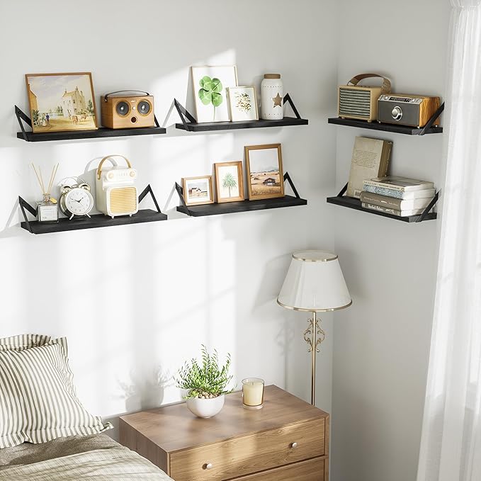 SRIWATANA Floating Shelves for Wall Decor, Wood Wall Shelves for Bathroom