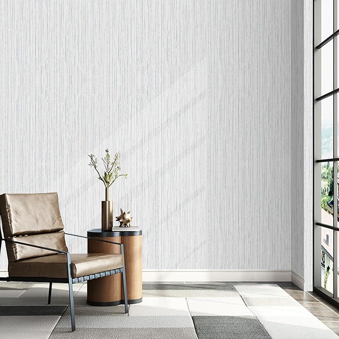 Beige Grey Grasscloth Wallpaper Peel and Stick 15.74" X 472.44" Removable