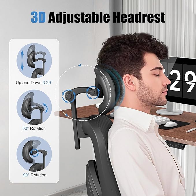 Ergonomic Office Chair with Footrest – Adjustable Lumbar Support, 3D Armrests &