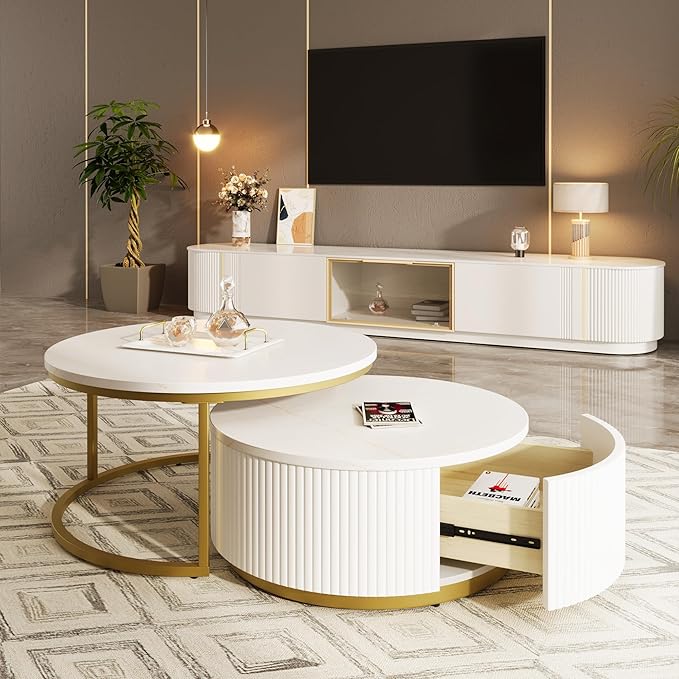 Modern Round Nesting Coffee Table Fluted