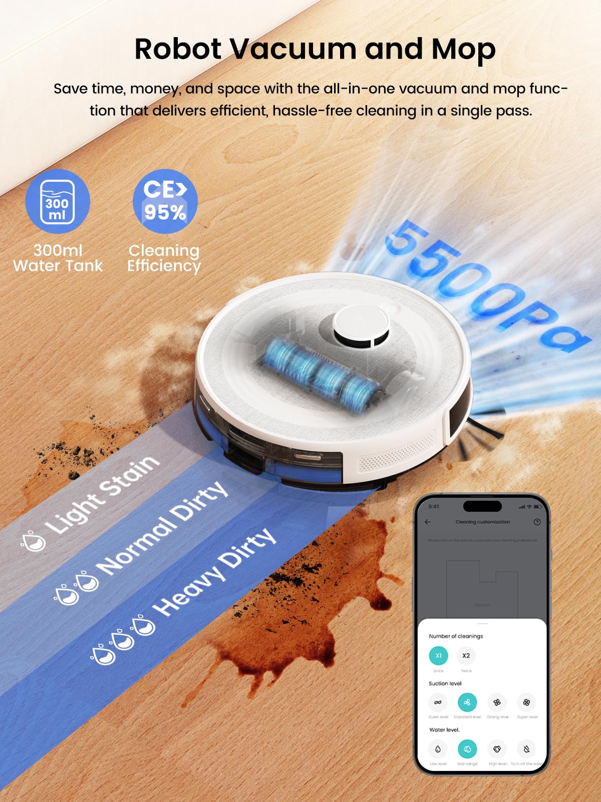 Lefant LiDAR Robot Vacuum and Mop, 45-Day Self-Emptying, 190° PSD Obstacle Avoidance, Customized Cleaning, Multi-Floor Mapping, 5500Pa Strong Suction, 140 Min Runtime, WiFi/Alexa/APP, M2 Pro