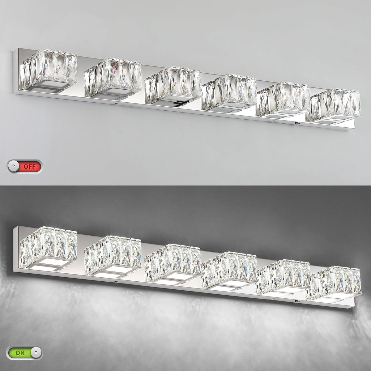 ZUZITO 6 Lights Bathroom Vanity Light - LED Bathroom Lights Over Mirror 5CCT Dimmable - Modern Crystal Chrome Vanity Wall Light