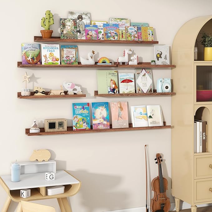 Fun Memories Picture Ledge Shelves Set of 2, 55 Inch Rustic Wall Mounted