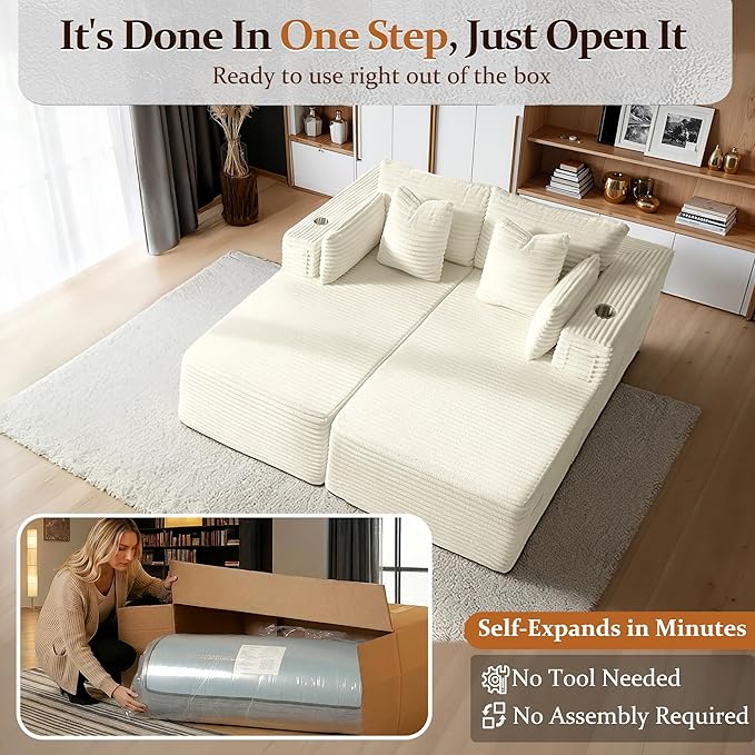 72" Cloud Sectional Couch, Comfort Sleep Sofa