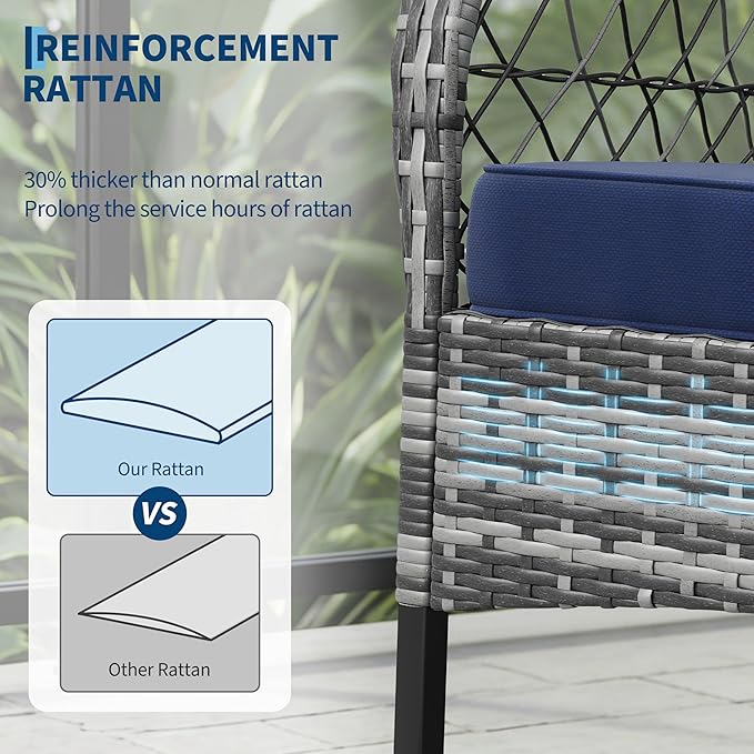 GarveeHome 3-Piece Outdoor Rocking Chair Set, Wicker Rattan Patio Furniture