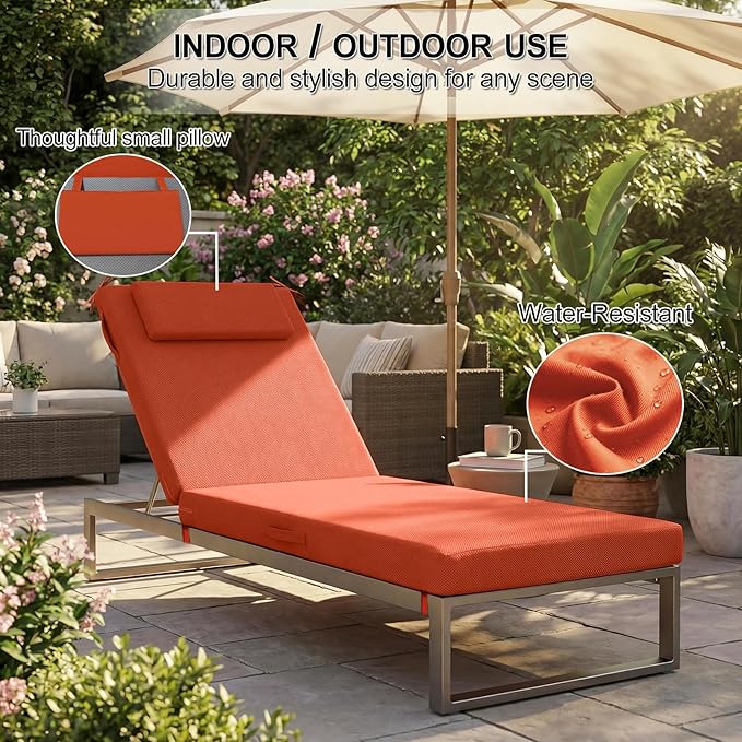 Outdoor Chaise Lounge Cushions, 71x21 Inch Olefin Water & Fade Resistant Pool