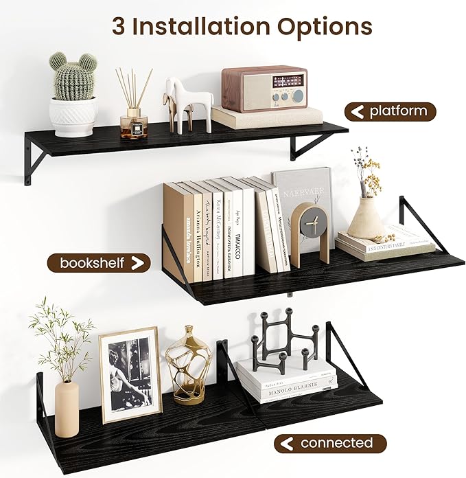 Fun Memories Floating Shelves for Wall, 12 Inch Deep Floating Shelves Set of 2